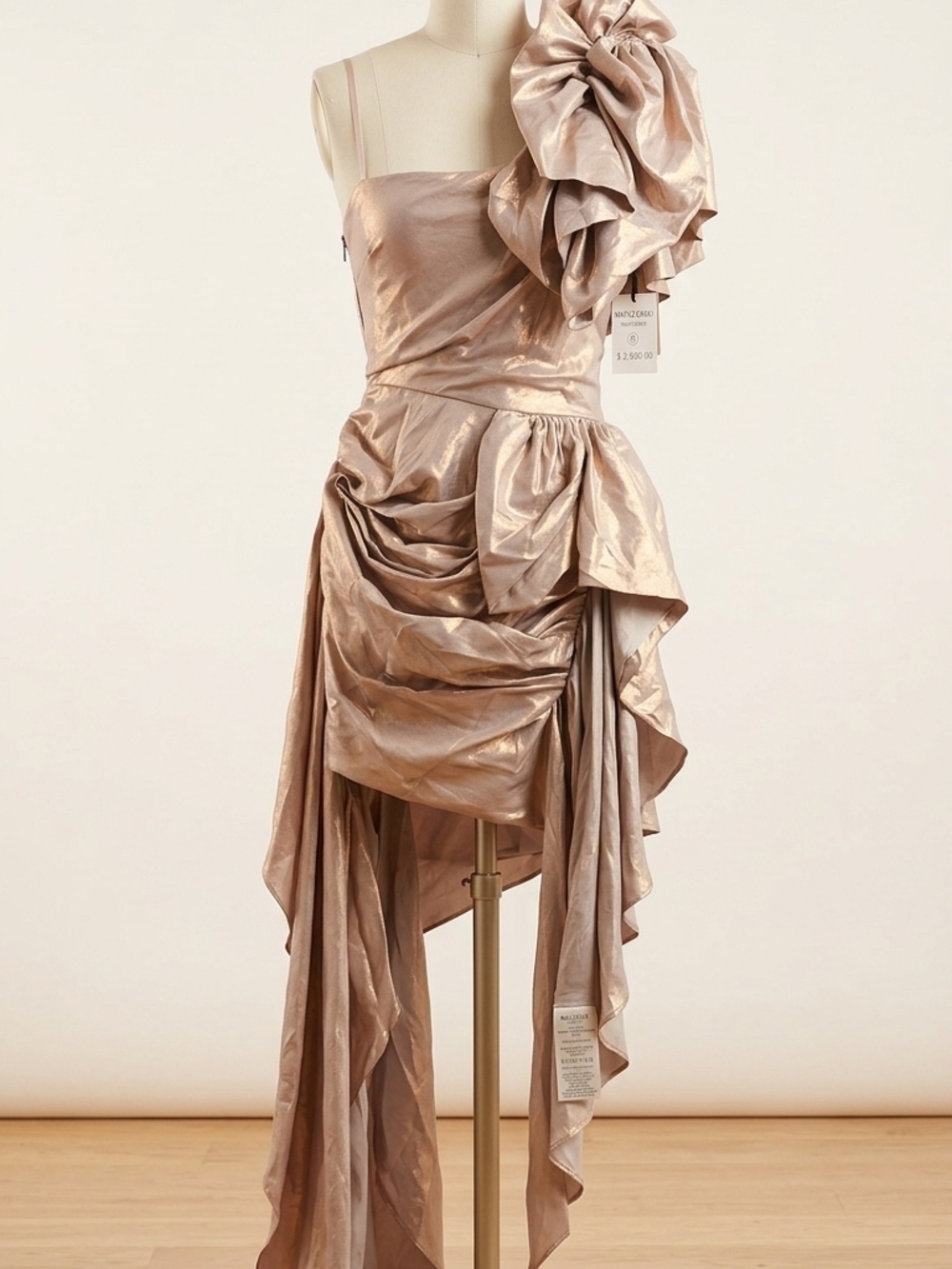 NWT Maticevski Hibiscus Draped Metallic One-Shoulder Cocktail Dress AUS 8 / US 4